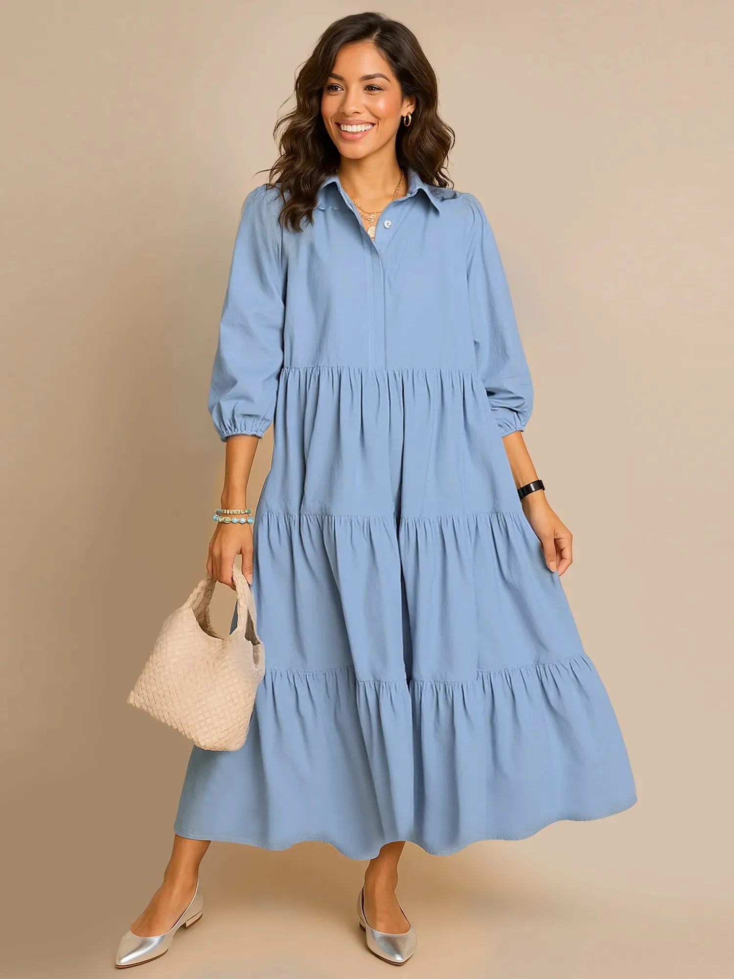 Full Size Tiered Button-Front Maxi Shirt Dress Plus Size sold by Charming Charlie