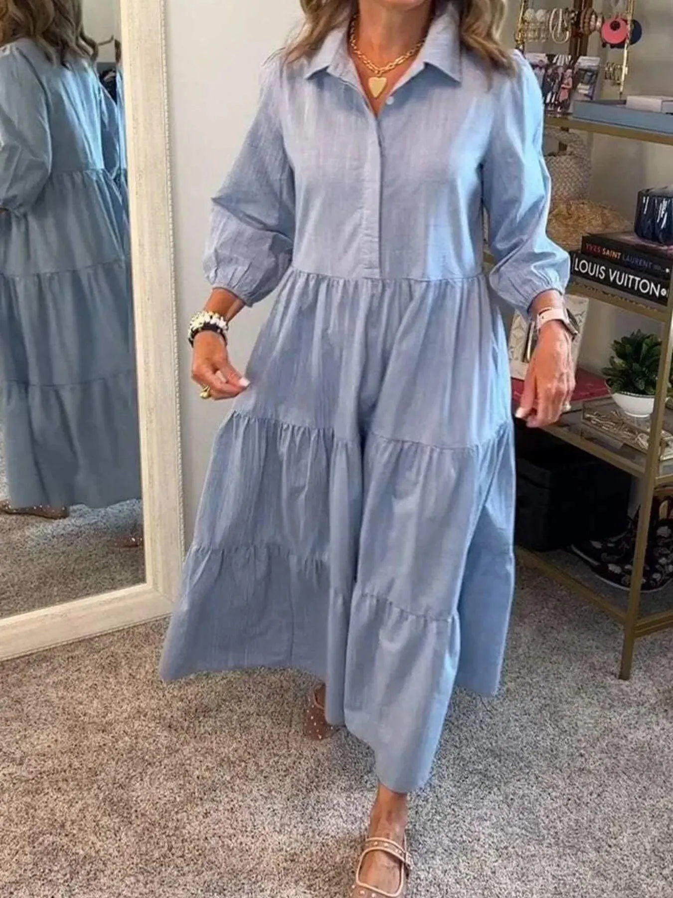 Full Size Tiered Button-Front Maxi Shirt Dress Plus Size sold by Charming Charlie product image thumbnail 2
