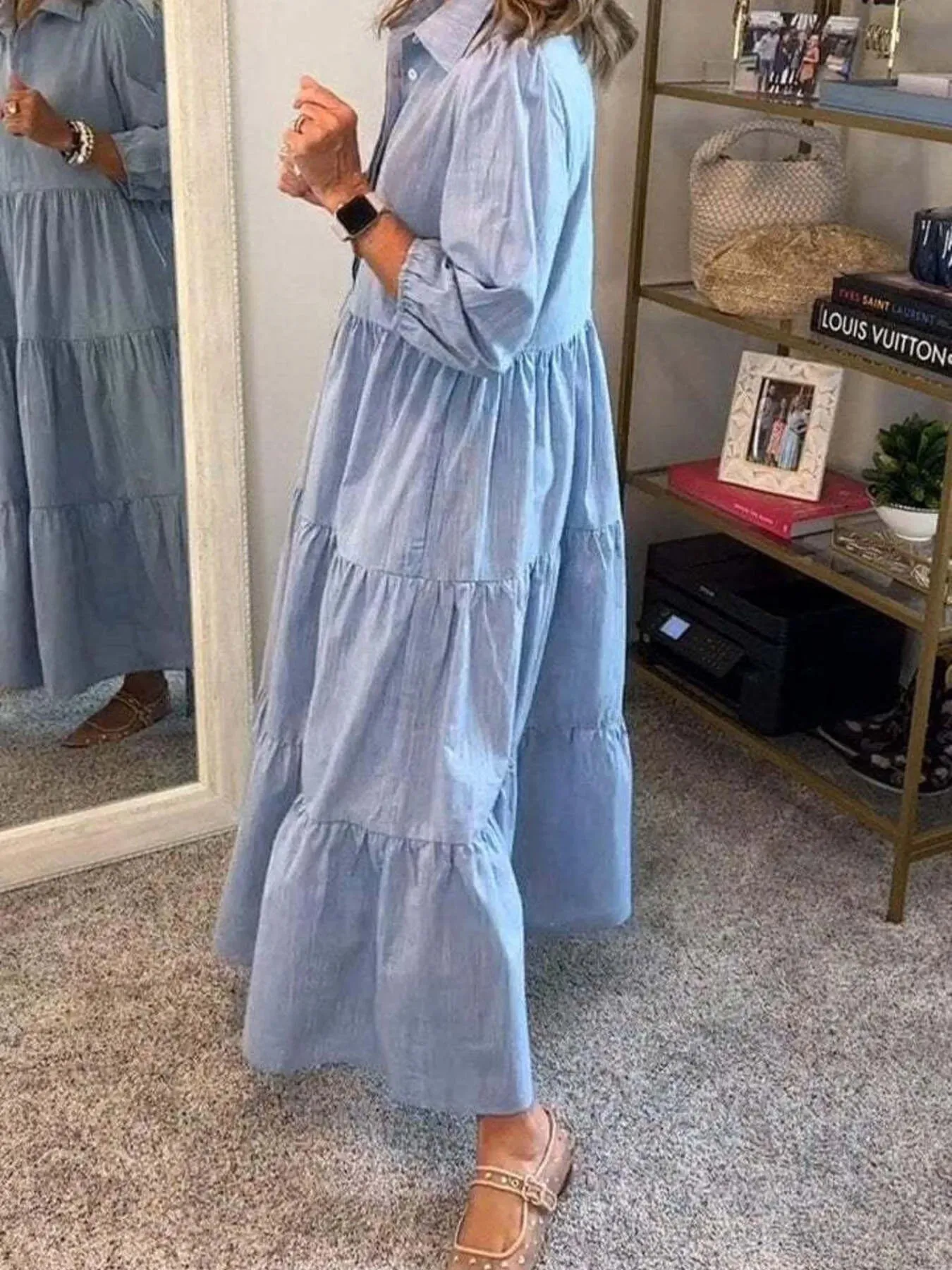 Full Size Tiered Button-Front Maxi Shirt Dress Plus Size sold by Charming Charlie product image thumbnail 4