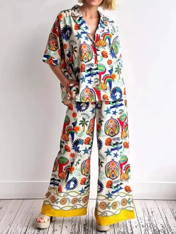 Printed Button Up Shirt and Pants Set sold by Charming Charlie