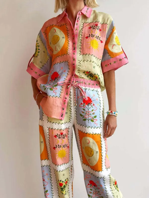 Printed Button Up Shirt and Pants Set sold by Charming Charlie