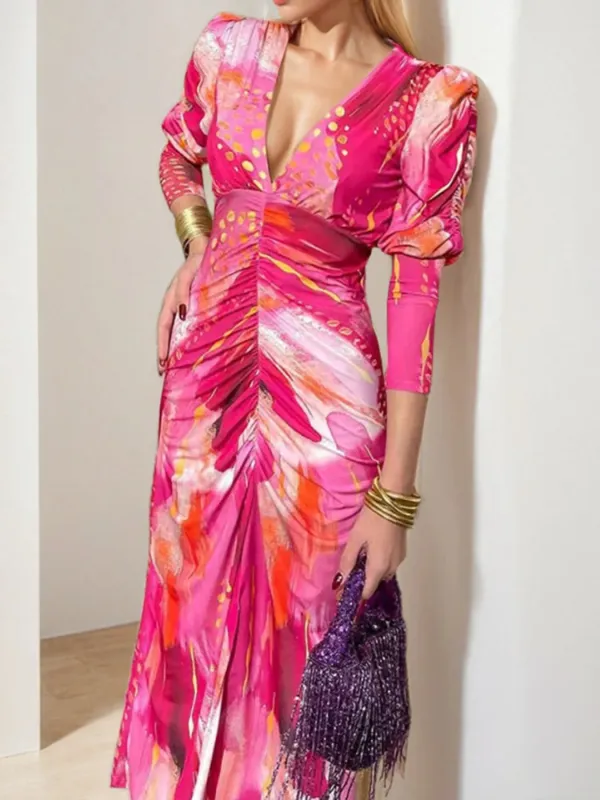 Ruched Front V-Neck Long Sleeve Maxi Dress sold by Charming Charlie