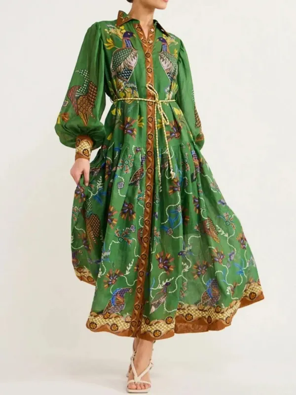 Printed Lantern Sleeve Maxi Shirt Dress sold by Charming Charlie