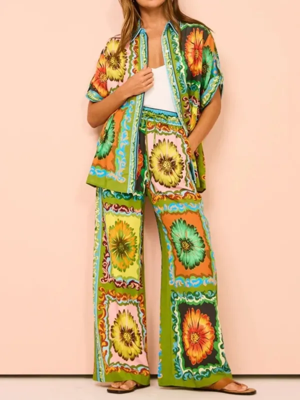 Printed Button Up Shirt and Pants Set sold by Charming Charlie