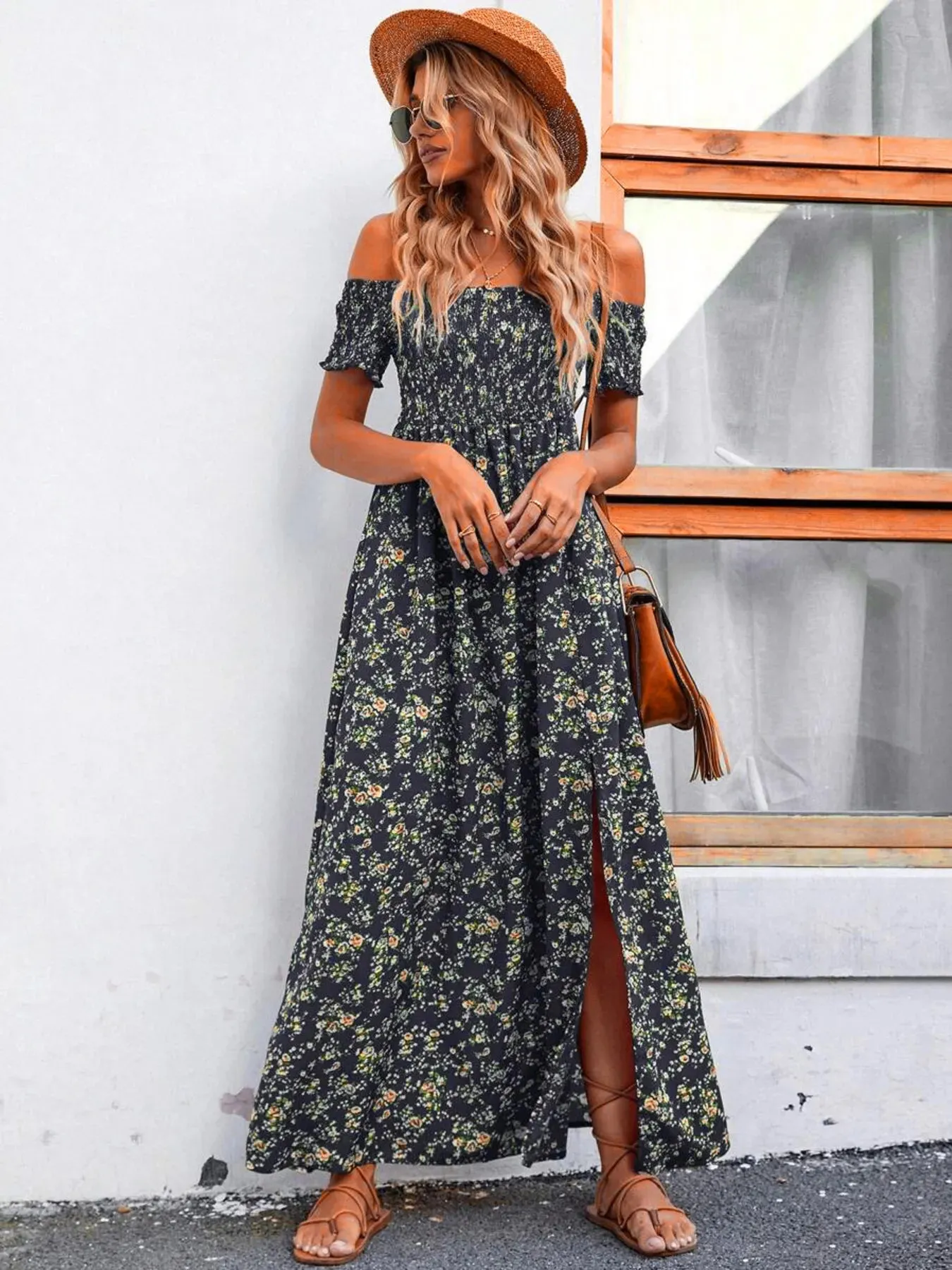 Full Size Slit Off-Shoulder Floral Midi Dress Plus Size sold by Charming Charlie product image thumbnail 4