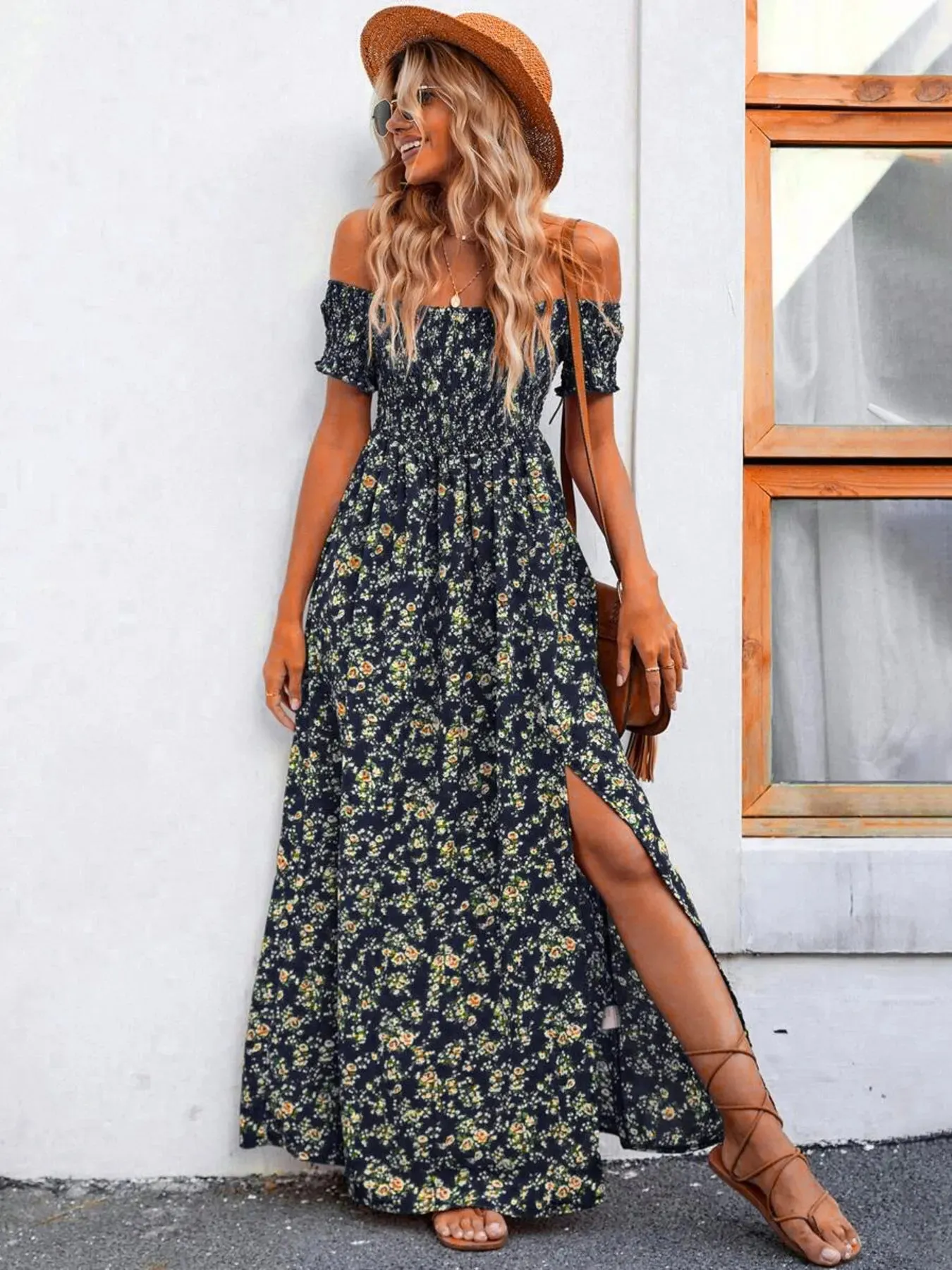 Full Size Slit Off-Shoulder Floral Midi Dress Plus Size sold by Charming Charlie product image thumbnail 2