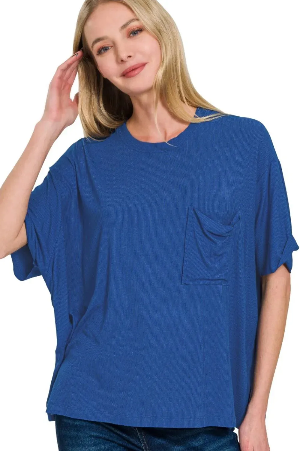 Zenana Oversized Ribbed Round Neck Short Sleeve Tee sold by Charming Charlie