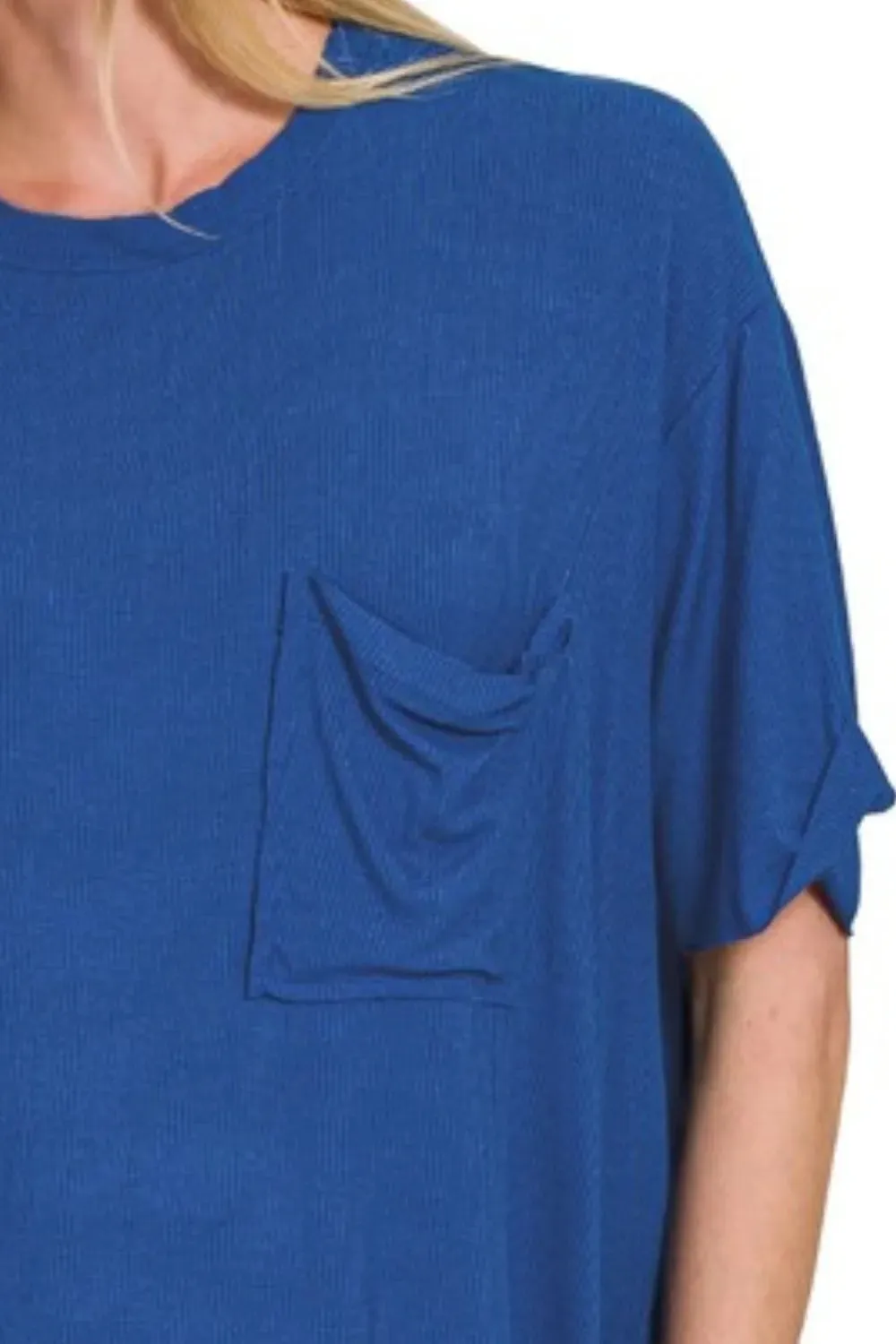 Zenana Oversized Ribbed Round Neck Short Sleeve Tee sold by Charming Charlie product image thumbnail 3