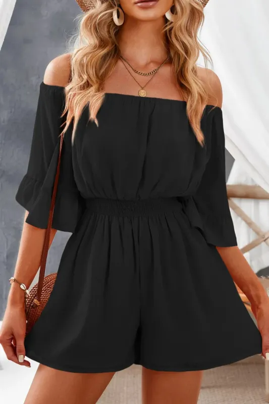 Off-Shoulder Romper with Elastic Waist sold by Charming Charlie