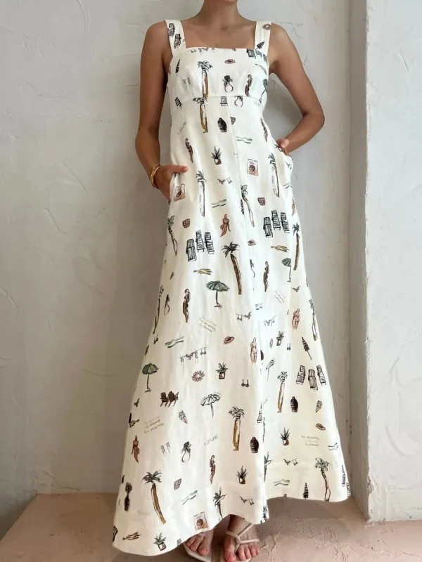 Printed Square Neck Maxi Cami Dress with Pocket sold by Charming Charlie