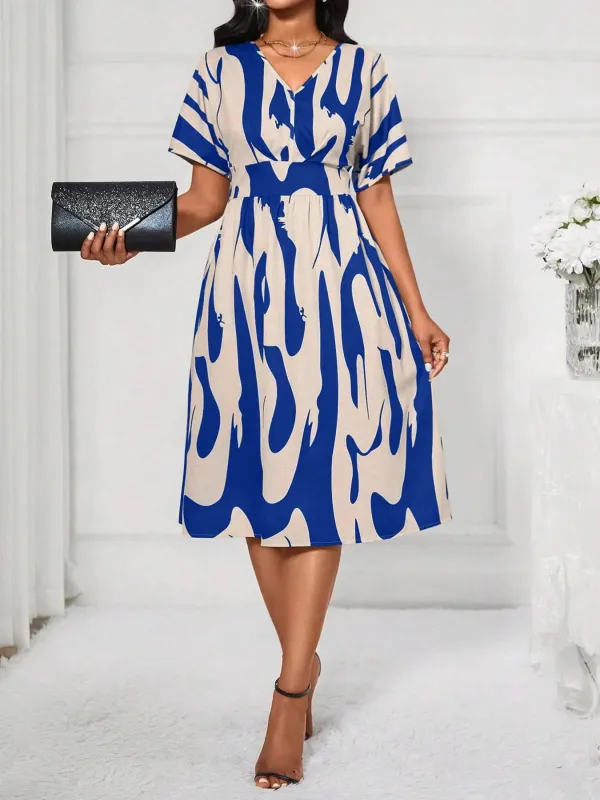 Printed V-Neck Short Sleeve Dress sold by Charming Charlie