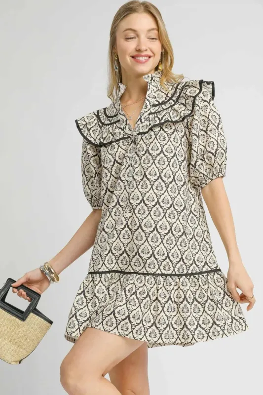 Umgee Ruffled Printed Puff Sleeve Mini Dress sold by Charming Charlie
