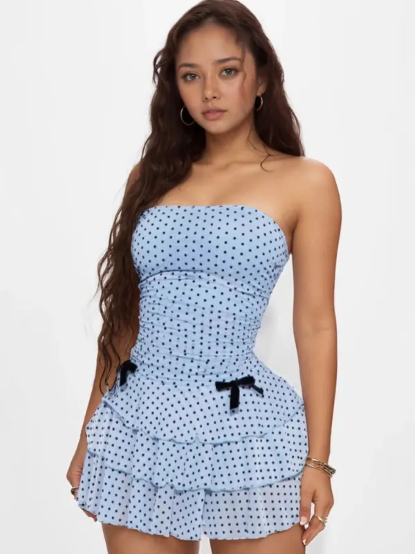 Polka Dot Strapless Mini Dress with Bow Detail sold by Charming Charlie