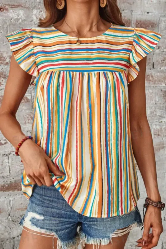 Colorful Striped Cap Sleeve Blouse sold by Charming Charlie