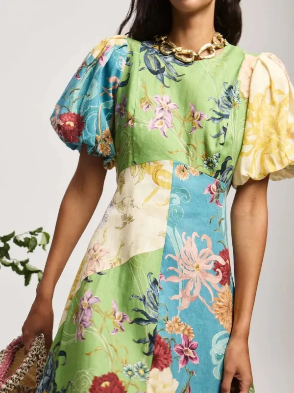 Printed Round Neck Puff Sleeve Dress sold by Charming Charlie