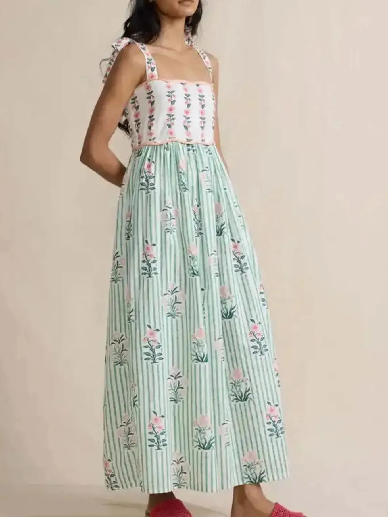 Floral Striped Maxi Cami Dress with Tie Straps sold by Charming Charlie product image thumbnail 2