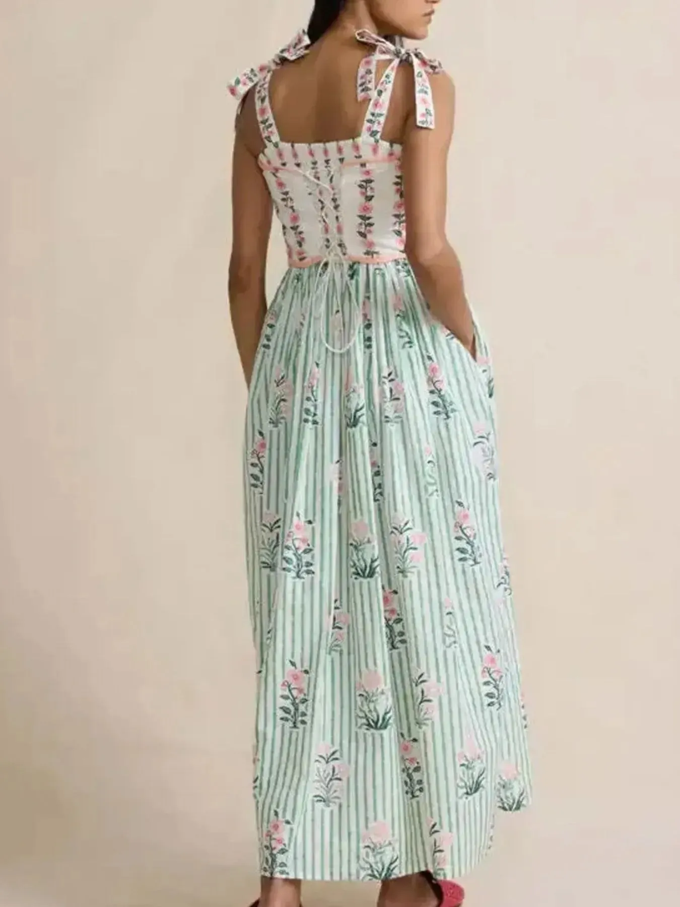 Floral Striped Maxi Cami Dress with Tie Straps sold by Charming Charlie product image thumbnail 3