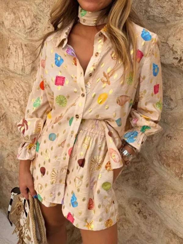 Colorful Print Shirt and Shorts Matching Set sold by Charming Charlie