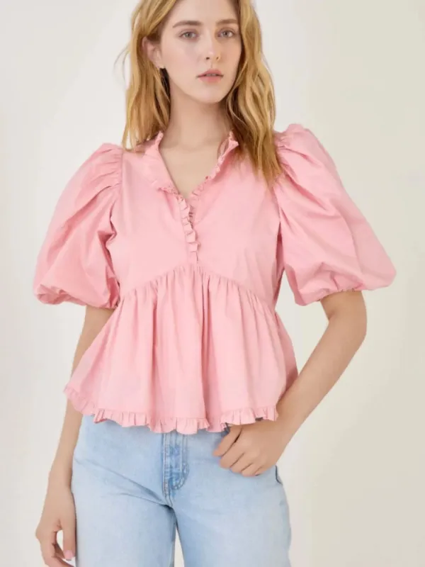 Puff Sleeve Peplum Blouse sold by Charming Charlie