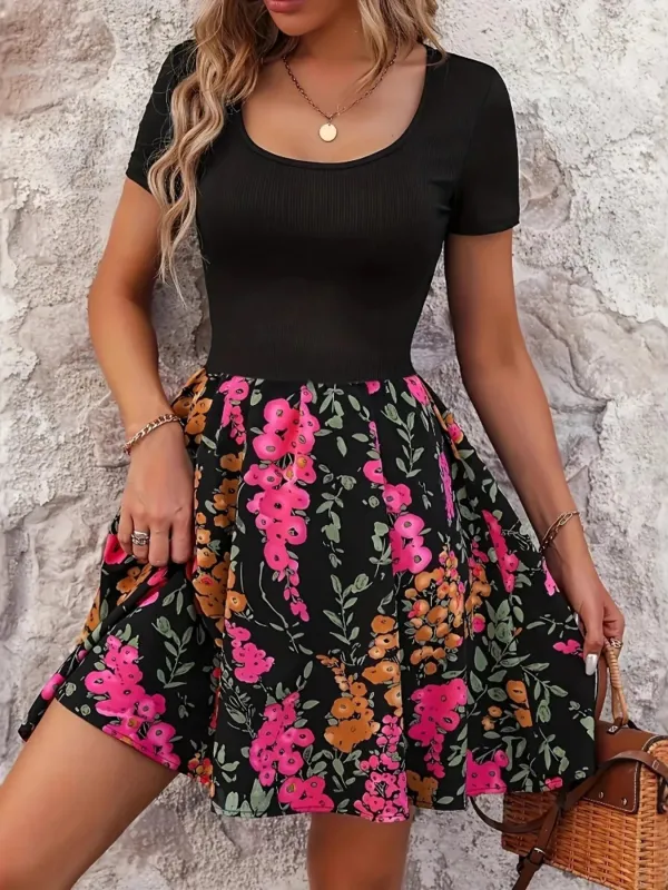 Floral Print Short Sleeve Mini Dress sold by Charming Charlie