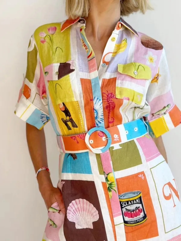 Printed Short Sleeve Shirt Dress sold by Charming Charlie