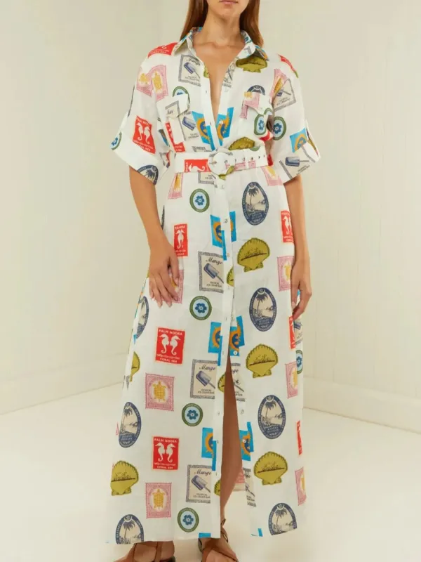 Printed Oversized Shirt Dress with Belt sold by Charming Charlie