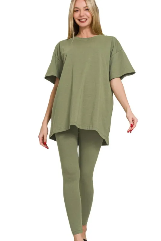 Zenana Cotton Round Neck Top & Legging Set sold by Charming Charlie