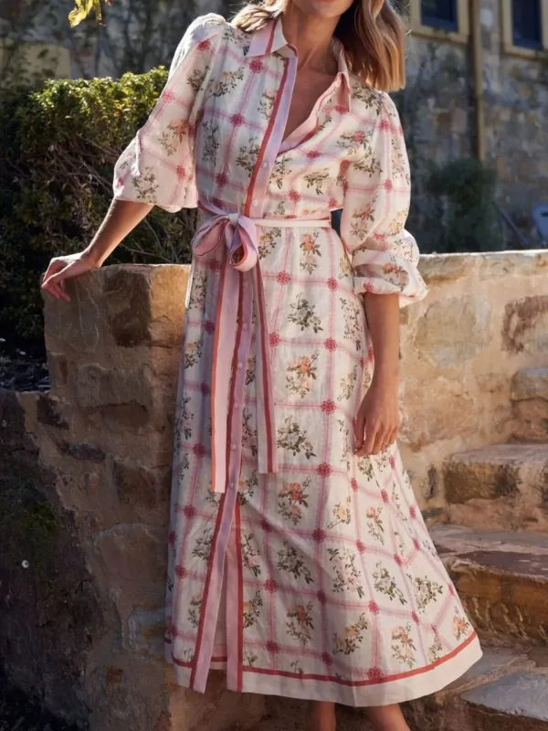 Printed Tie Waist Midi Shirt Dress made by Charming Charlie