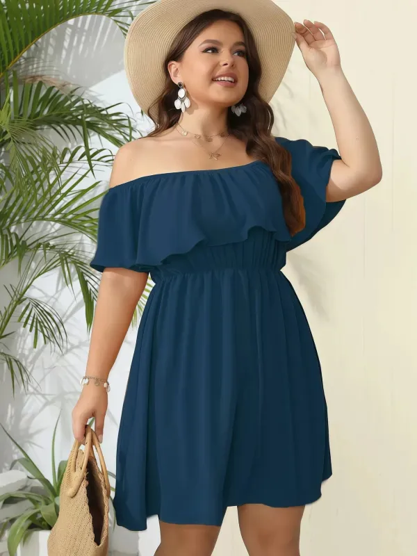 Off-Shoulder Ruffle Summer Dress with Elastic Waist sold by Charming Charlie
