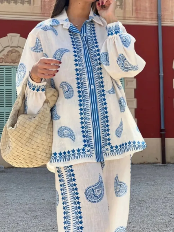 Button Up Printed Shirt and Pants Set sold by Charming Charlie