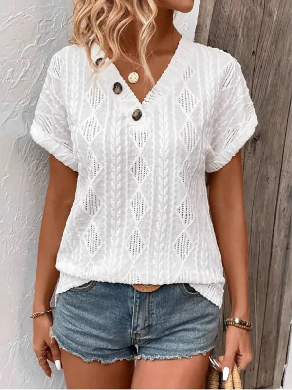 Textured V-Neck Short Sleeve Top sold by Charming Charlie