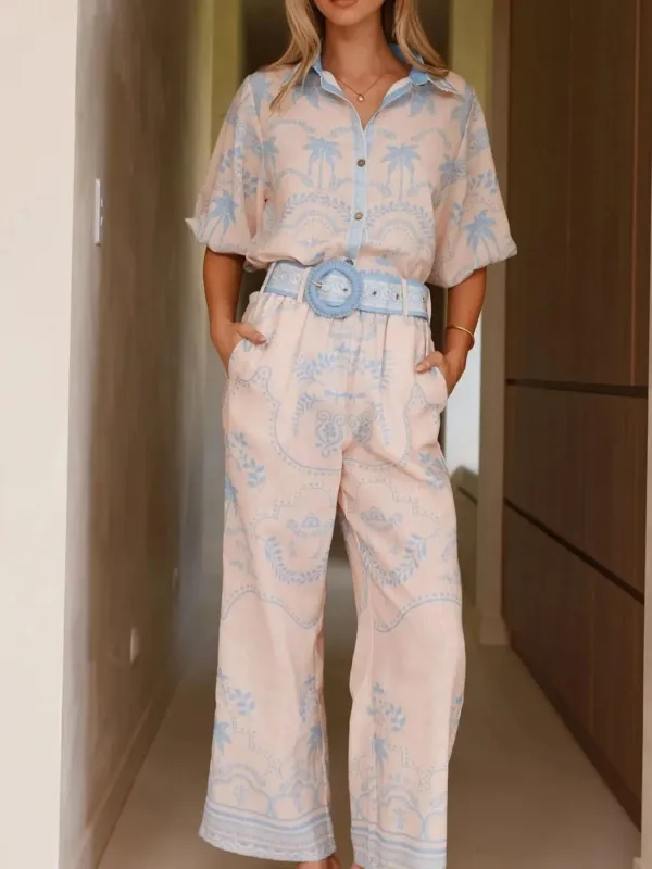 Printed Button Up Shirt and Pants Set sold by Charming Charlie