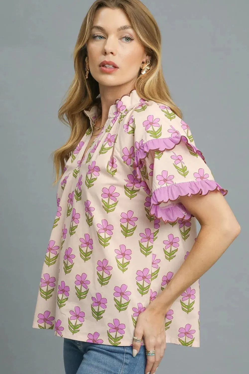 Umgee Floral Print Ruffle Short Sleeve Blouse sold by Charming Charlie product image thumbnail 3