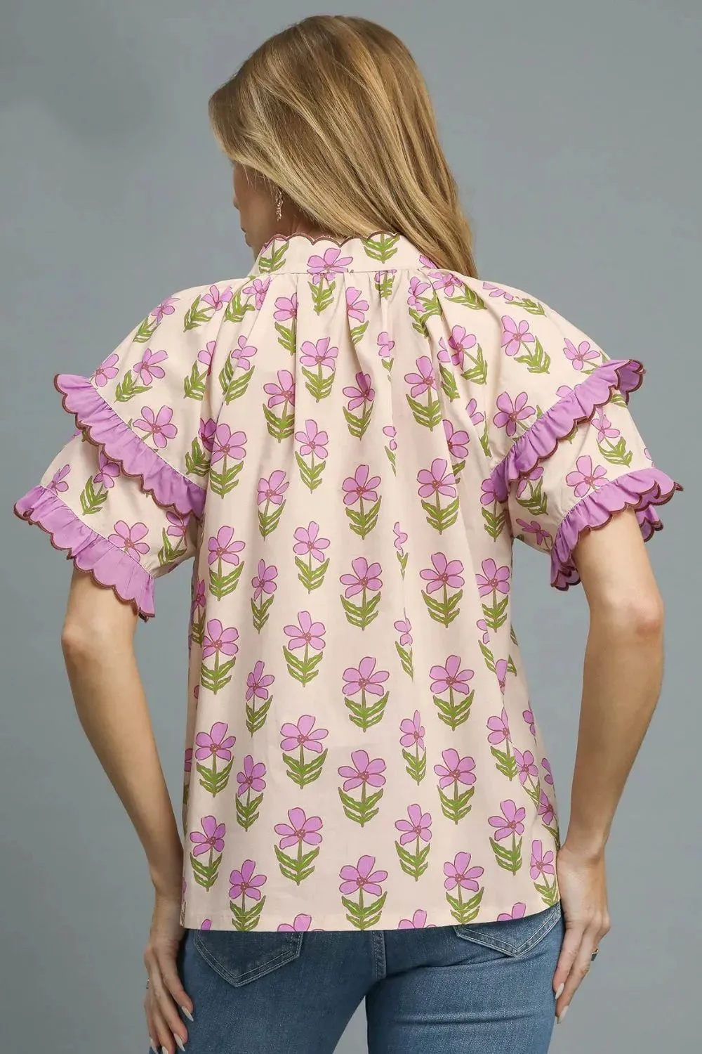 Umgee Floral Print Ruffle Short Sleeve Blouse sold by Charming Charlie product image thumbnail 4
