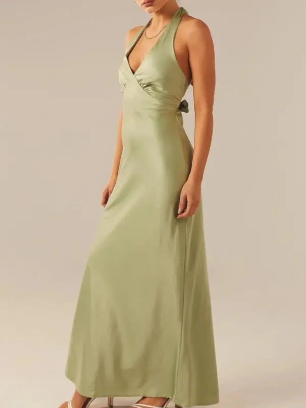 Halter Neck Wrap Maxi Dress with Tie Detail sold by Charming Charlie