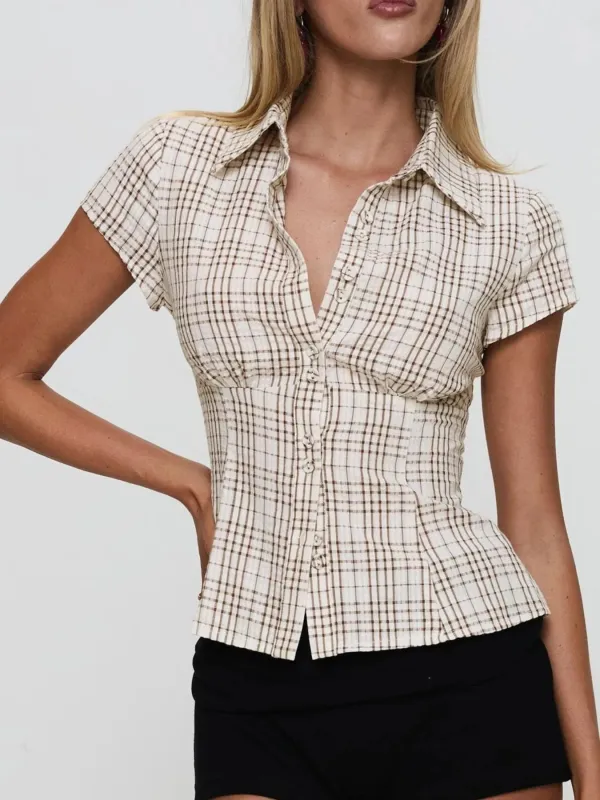 Plaid Short Sleeve Button-Up Shirt sold by Charming Charlie