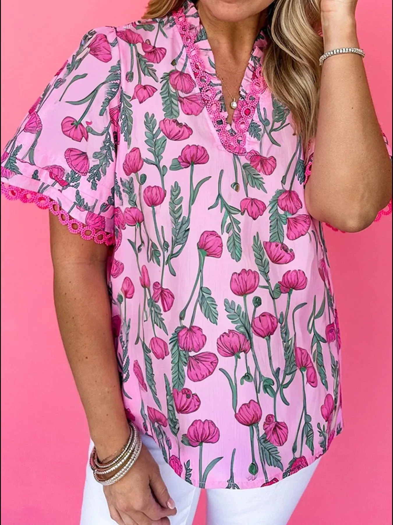 Floral Notched Short Sleeve Blouse sold by Charming Charlie
