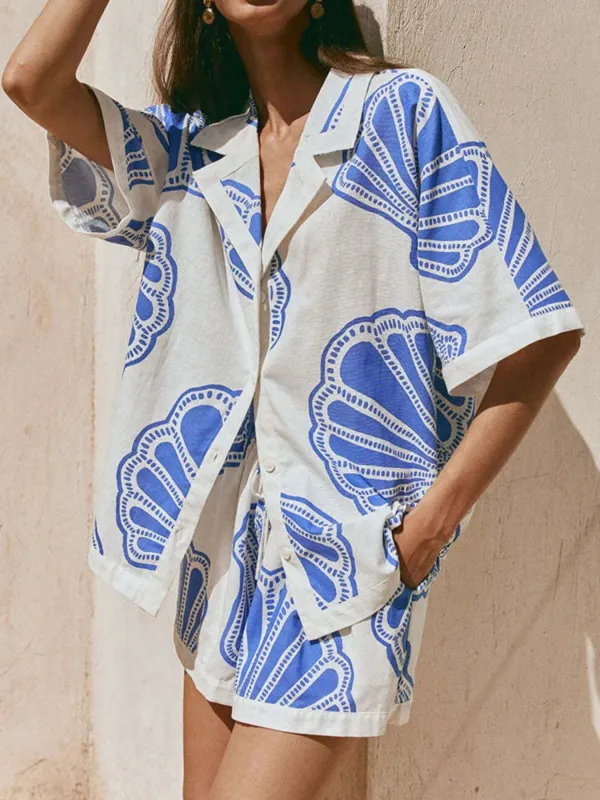 Printed Button Up Shirt and Shorts Set sold by Charming Charlie