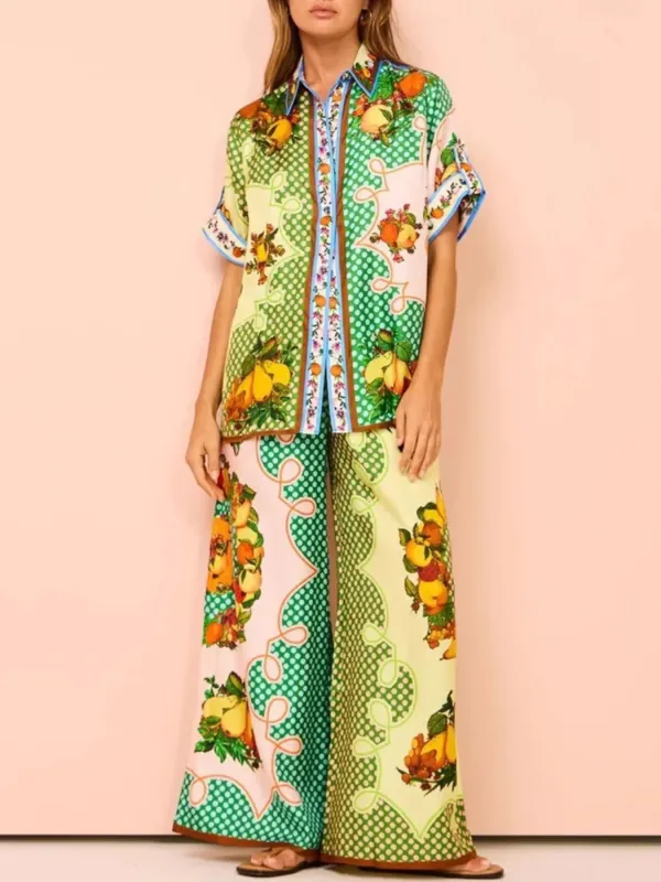Printed Short Sleeve Shirt and Pants Set sold by Charming Charlie