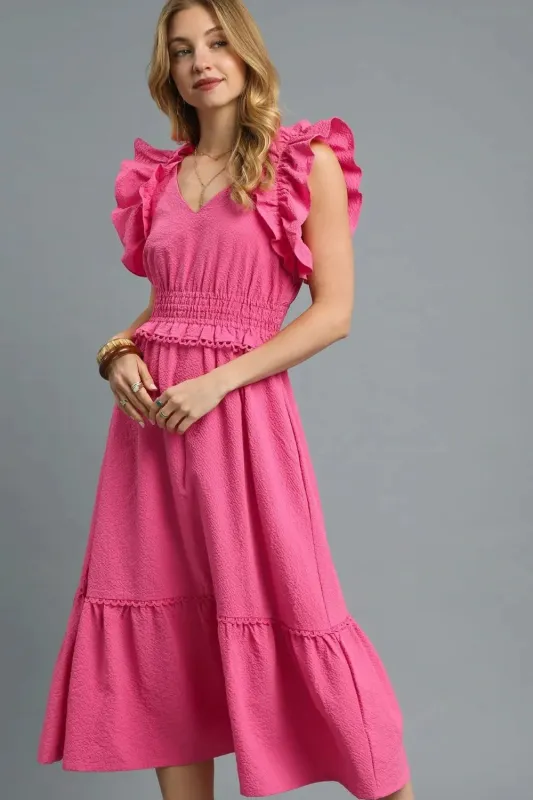 Umgee V-Neck Ruffled Cap Sleeve Midi Dress sold by Charming Charlie