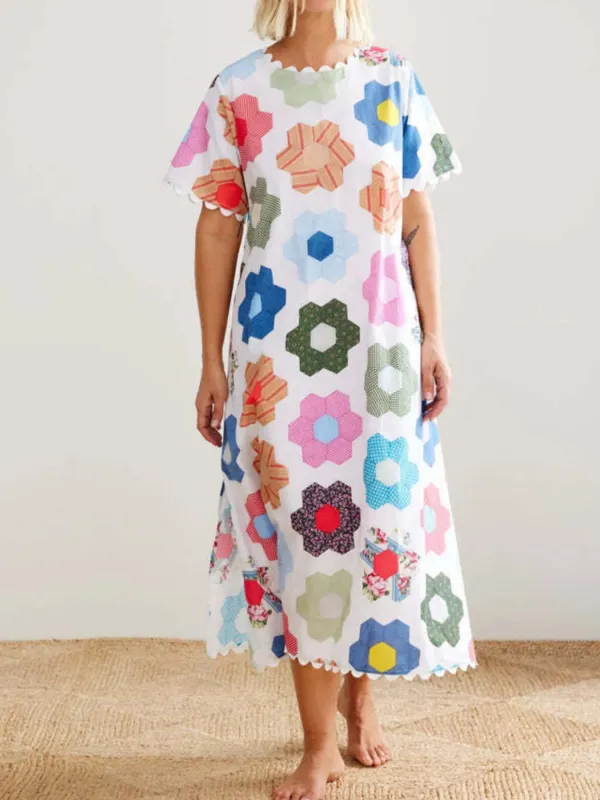 Floral Print Midi Dress with Scalloped Edges sold by Charming Charlie