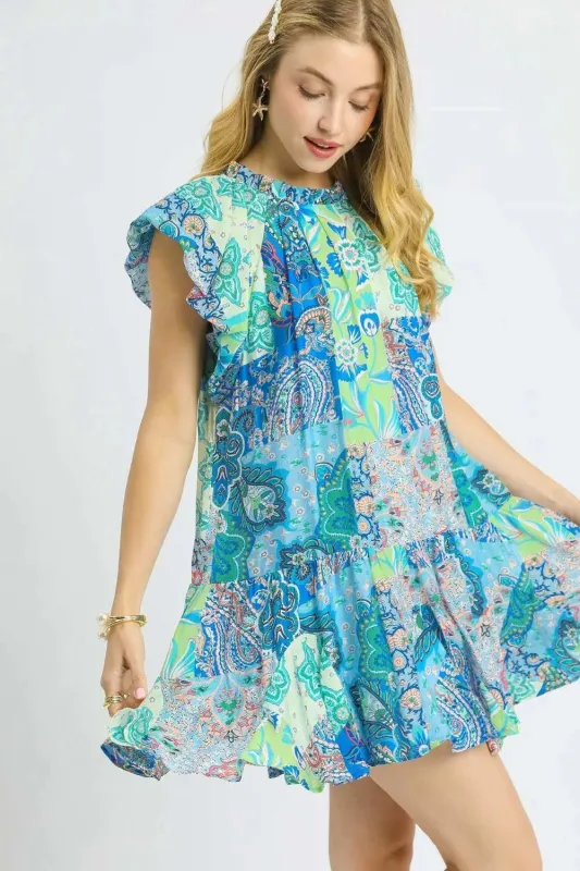 Umgee Printed Ruffle Cap Sleeve Mini Dress sold by Charming Charlie