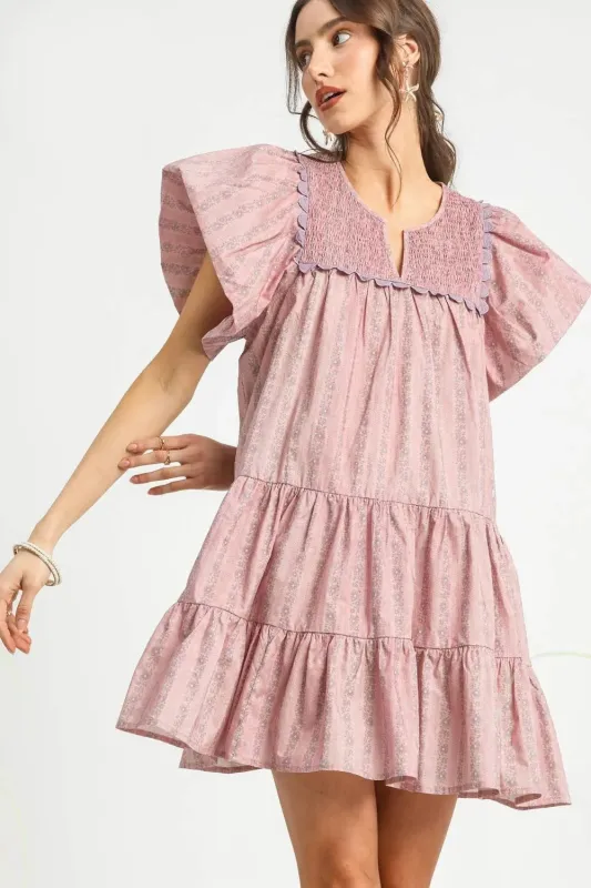 Umgee Floral Ruffled Cap Sleeve Tiered Mini Dress sold by Charming Charlie