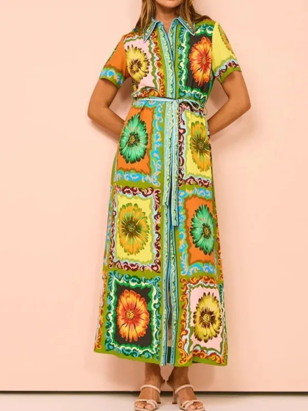 Printed Maxi Shirt Dress with Belt sold by Charming Charlie
