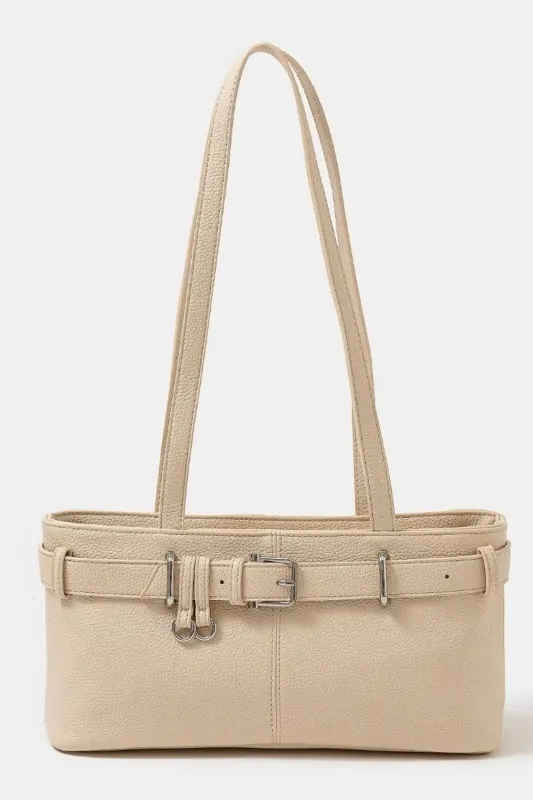 Fame Belt Strap Textured Faux Leather Shoulder Bag sold by Charming Charlie