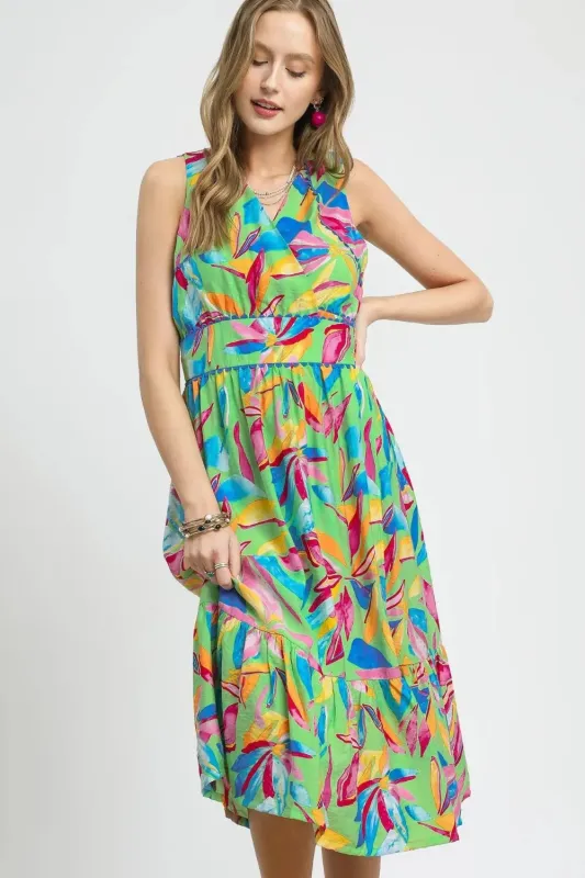 Umgee Ruffled Hem Printed Sleeveless Midi Dress sold by Charming Charlie