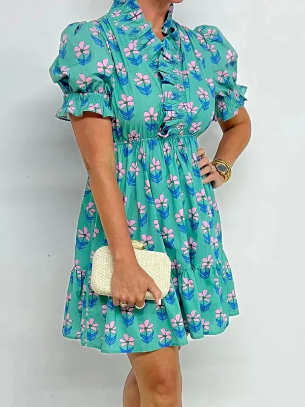 Floral Print Puff Sleeve Shirt Dress sold by Charming Charlie