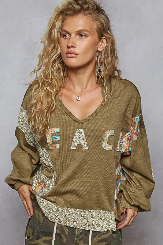 POL Peace Patch Floral Long Sleeve Hoodie sold by Charming Charlie