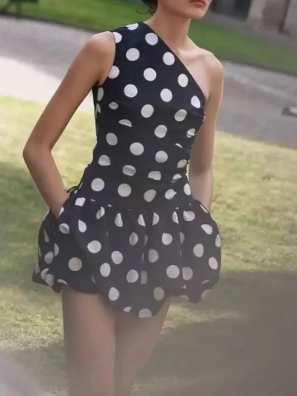 One-Shoulder Polka Dot Mini Dress sold by Charming Charlie