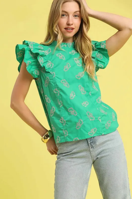 Umgee Eyelet Ruffle Cap Sleeve Blouse sold by Charming Charlie